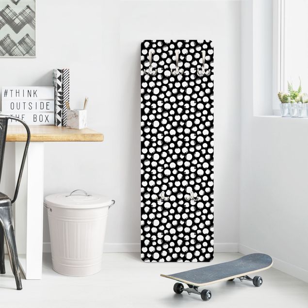 Wall mounted coat rack patterns White Ink Polka Dots On Black