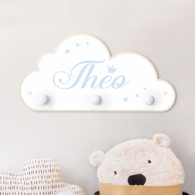 Nursery decoration White Clouds Crown With Customised Name Light Blue