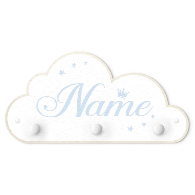 Wall mounted coat rack blue White Clouds Crown With Customised Name Light Blue