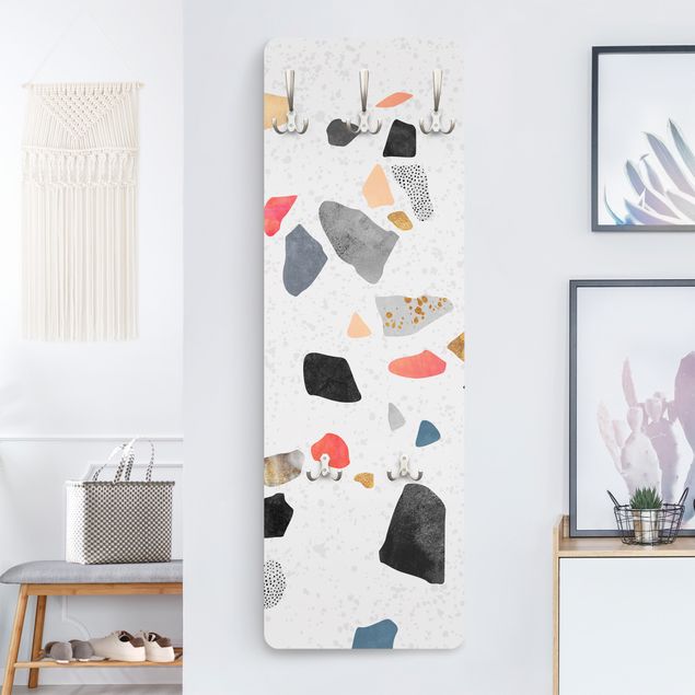 Wall mounted coat rack patterns White Terrazzo With Gold Stones