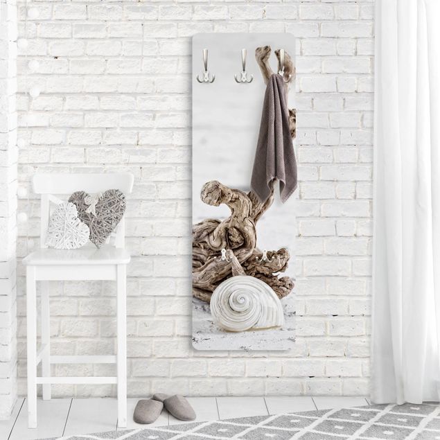 Wall mounted coat rack wood White Snail Shell And Root Wood