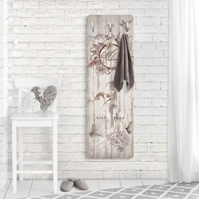 Shabby chic clothes rack Welcome with Butterfly