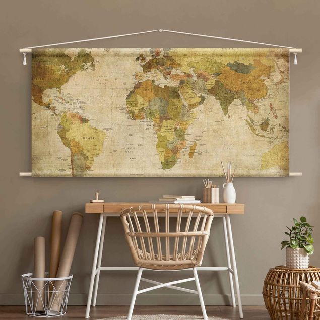 vintage tapestry wall hanging World Map