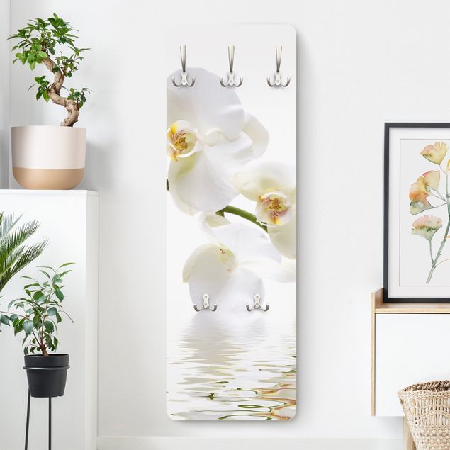 Wall mounted coat rack flower White Orchid Waters
