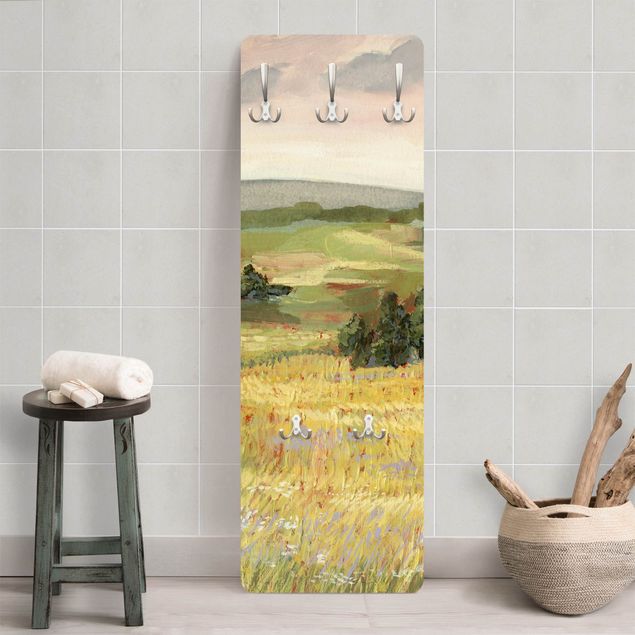 Wall mounted coat rack landscape Meadow In The Morning I
