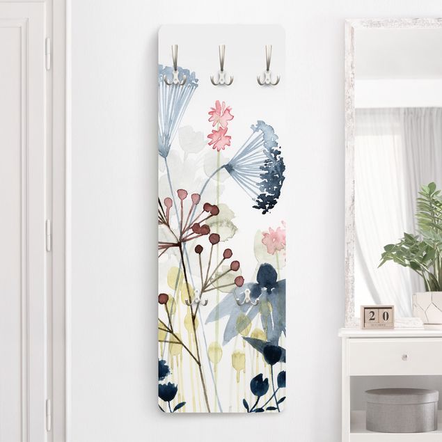 Wall mounted coat rack flower Wildflower Watercolour I