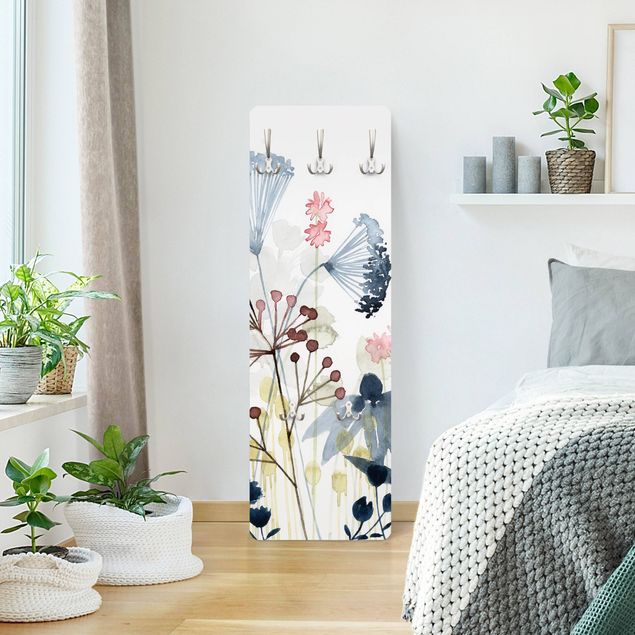 White wall mounted coat rack Wildflower Watercolour I
