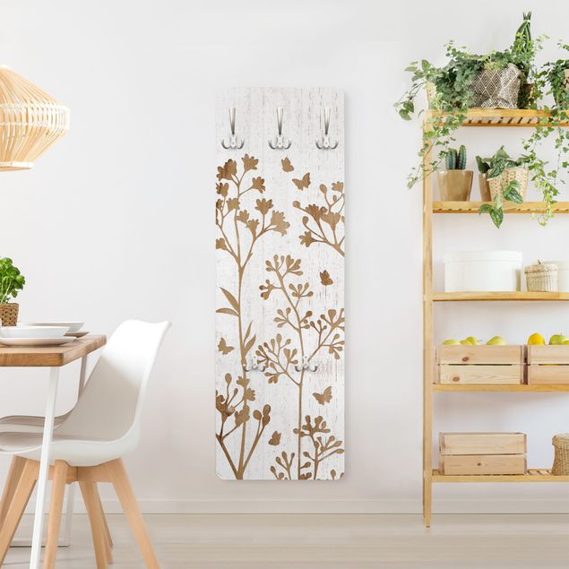 Coat rack patterns Wild Flowers with Butterflies on Wood