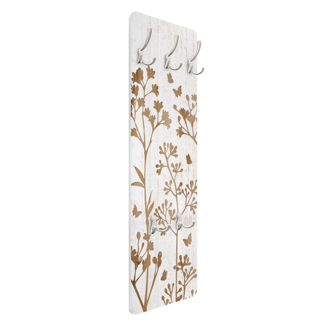 Wall mounted coat rack Wild Flowers with Butterflies on Wood