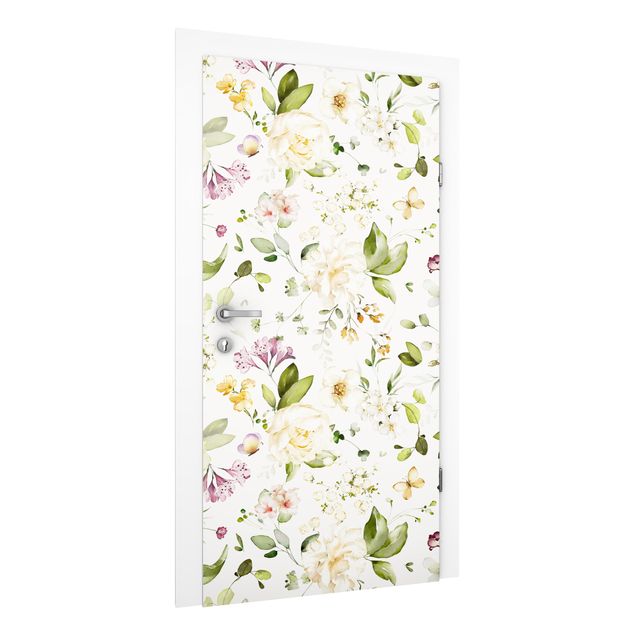 Wallpapers butterfly Wildflowers and White Roses Watercolour Pattern
