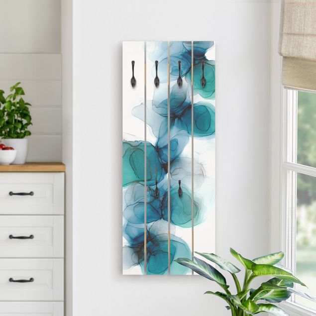 Wooden wall mounted coat rack Wild Flowers In Blue And Gold