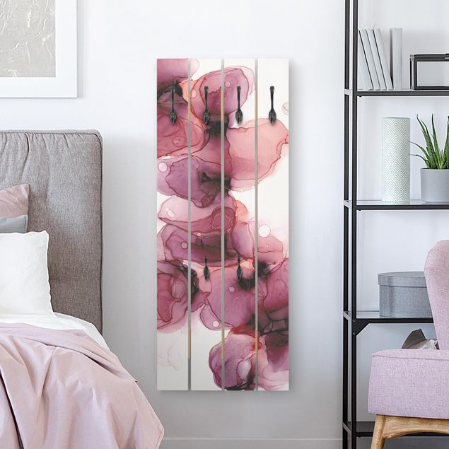 Wall mounted coat rack wood Wild Flowers In Purple And Gold