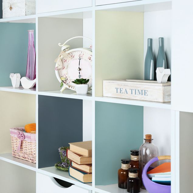 Adhesive films for furniture frosted Cosy Colours Squares Lagoon - Cashmere Sand Pastel Turquoise Slate Blue