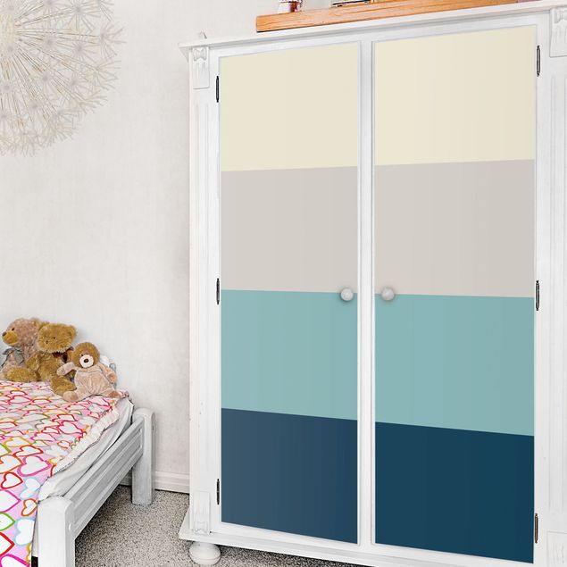 Adhesive films for furniture frosted Cosy Colours Stripes Lagoon - Cashmere Sand Pastel Turquoise Slate Blue