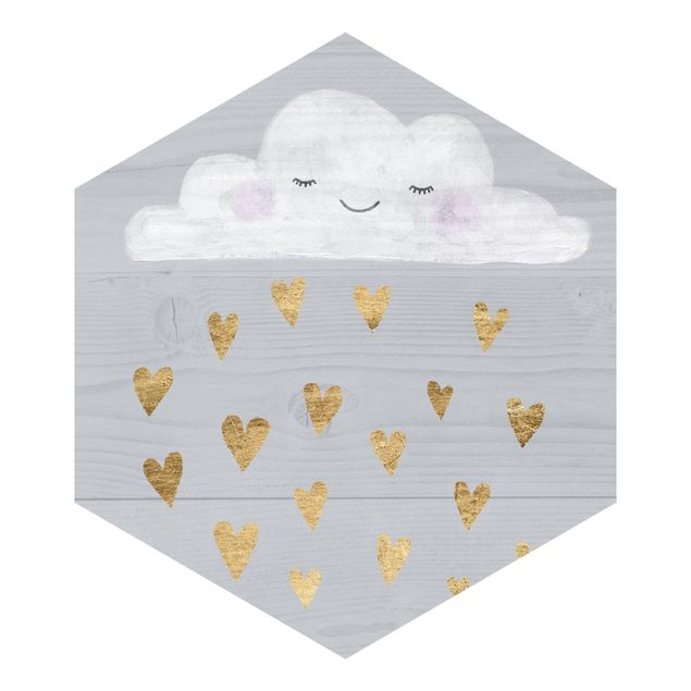 Adhesive wallpaper Cloud With Golden Hearts