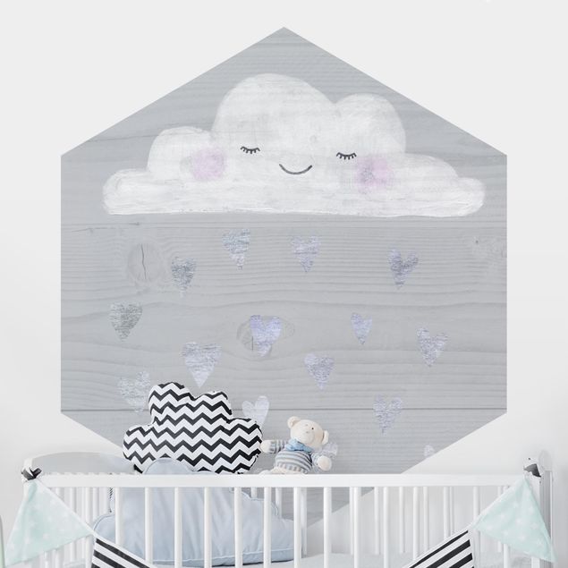 Nursery decoration Cloud With Silver Hearts