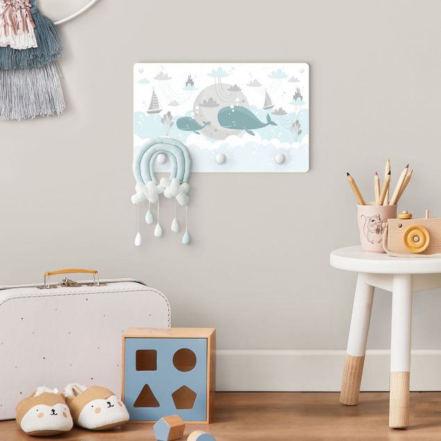 Wall mounted coat rack animals Clouds With Whale And Castle