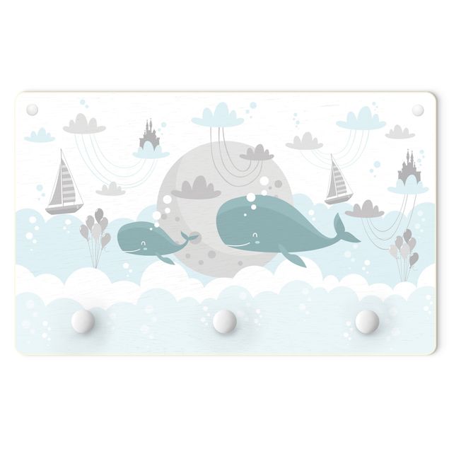 Wall coat hanger Clouds With Whale And Castle