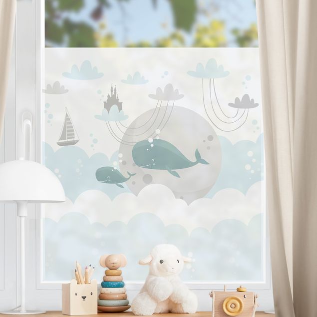 Window stickers animals Clouds With Whale And Castle