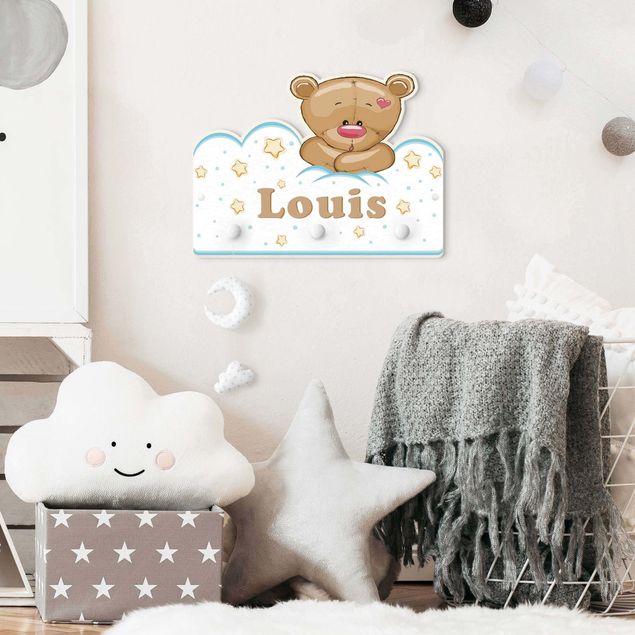 Wall mounted coat rack animals Clouds Teddy With Customised Name