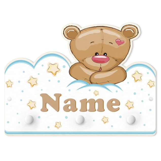 Coat rack white Clouds Teddy With Customised Name