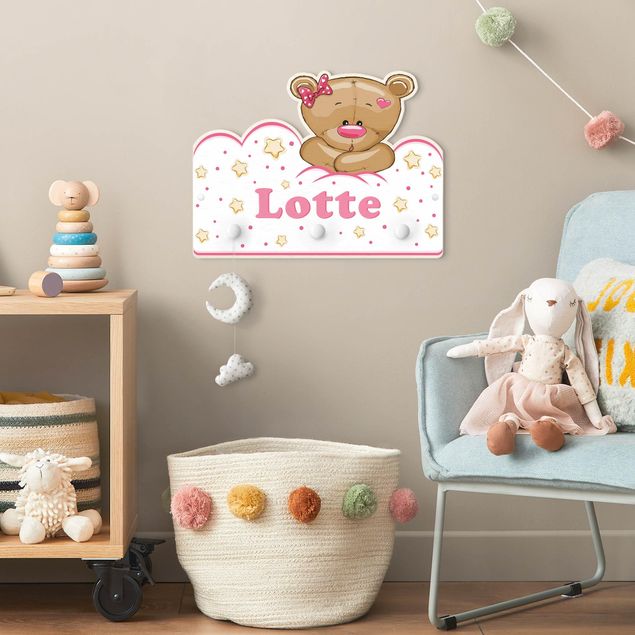Coat rack sayings Clouds Teddy Pink With Customised Name