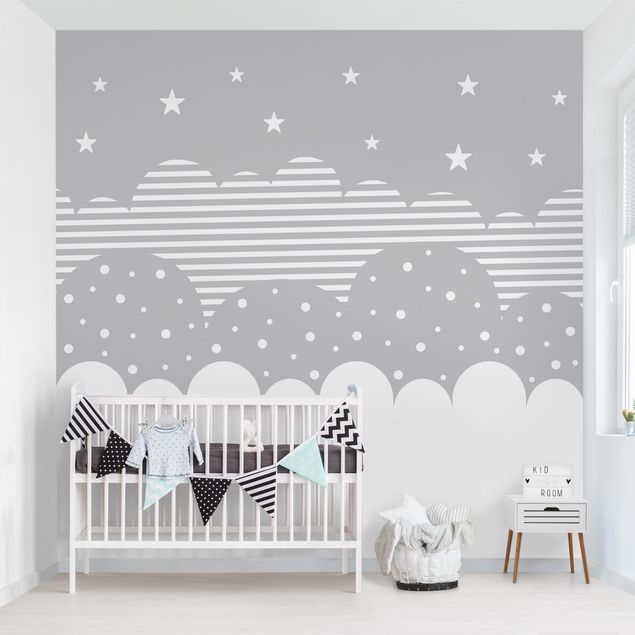 Modern wallpaper designs Clouds and Stars - grey