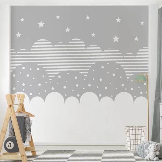Nursery decoration Clouds and Stars - grey