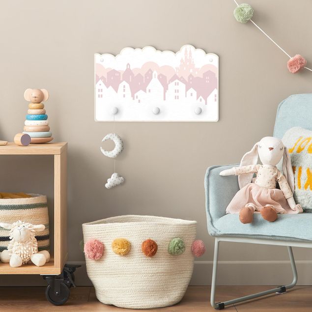 White wall mounted coat rack Cloud Castle In Pink
