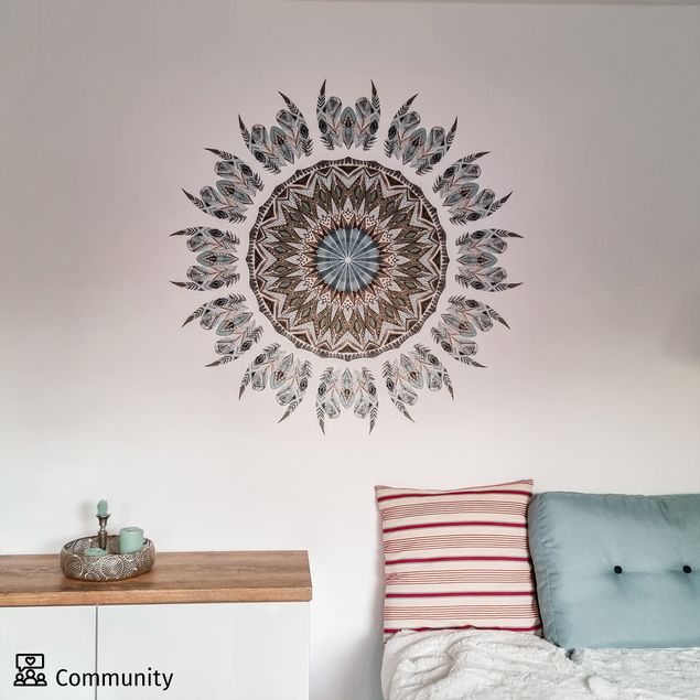 Wall stickers feather Mandala watercolor feathers blue green