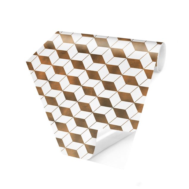 Self adhesive wallpapers Cube Pattern In 3D Gold