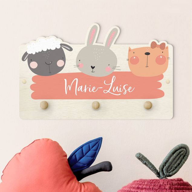 Kids room decor Customised Name Cute Zoo - Sheep Rabbit And Cat