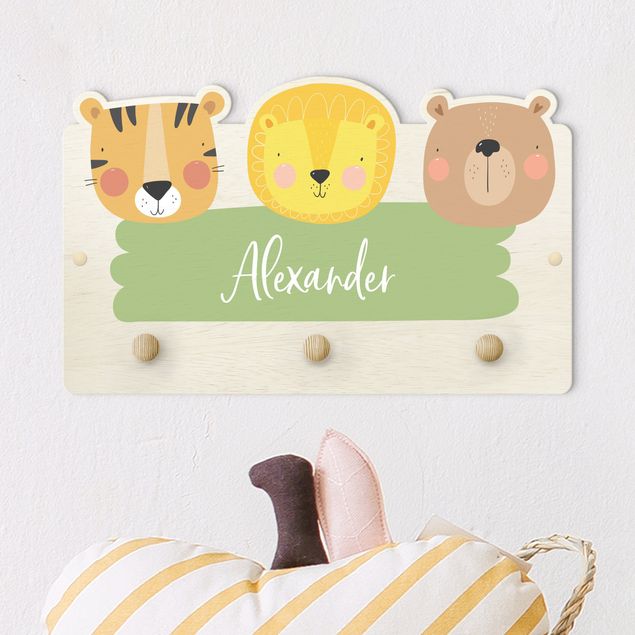 Kids room decor Customised Name Cute Zoo - Tiger Lion And Bear
