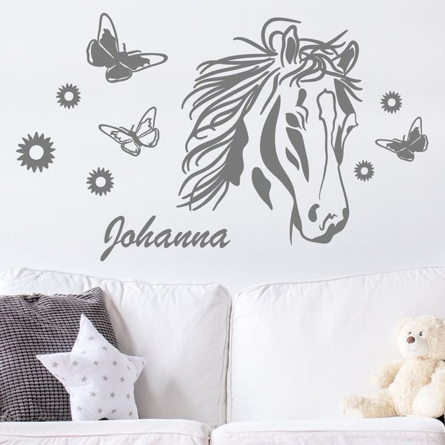 Nursery decoration Customised text Horse with flowers
