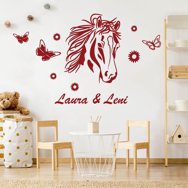 Wall stickers horse Customised text Horse with flowers