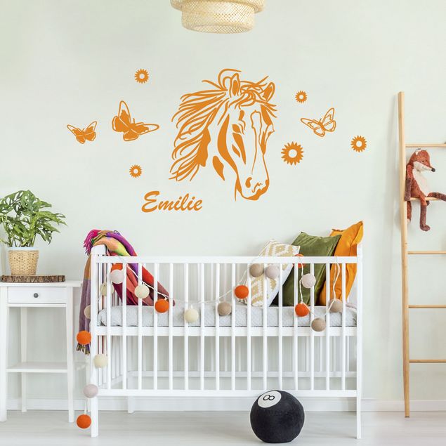 Wall stickers quotes Customised text Horse with flowers