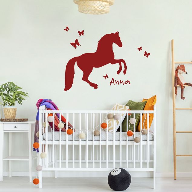 Wall stickers butterfly Horse With Butterflies With Customised Name