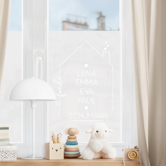 Window stickers sayings & quotes Customised Text Family House With Hearts II