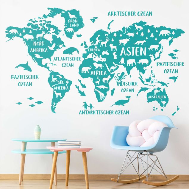 Nursery decoration XXL World Map With Animals