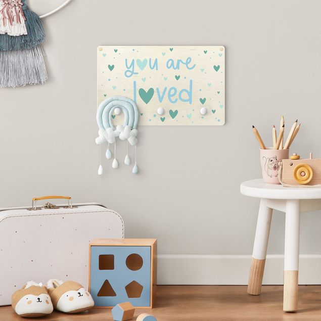 Wall mounted coat rack blue You Are Loved Heart Blue