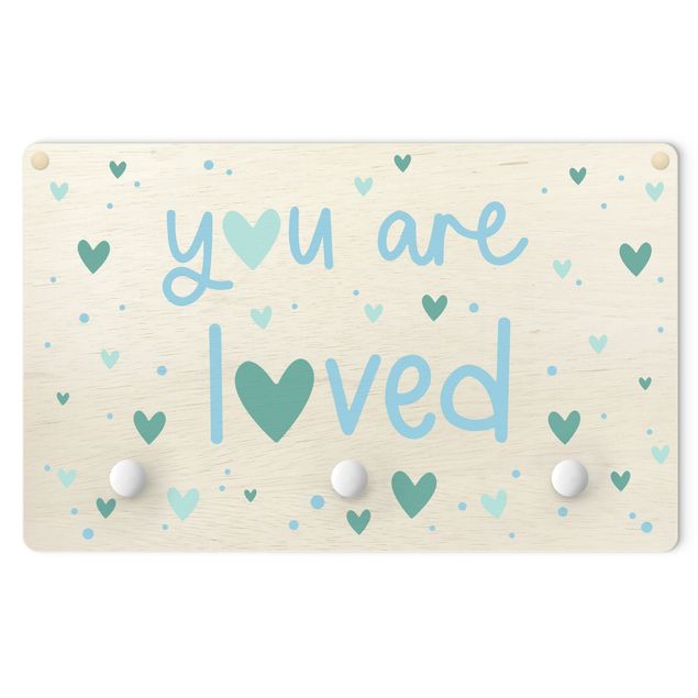 Wall coat hanger You Are Loved Heart Blue