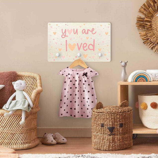 Wall mounted coat rack You Are Loved Heart Light Pink