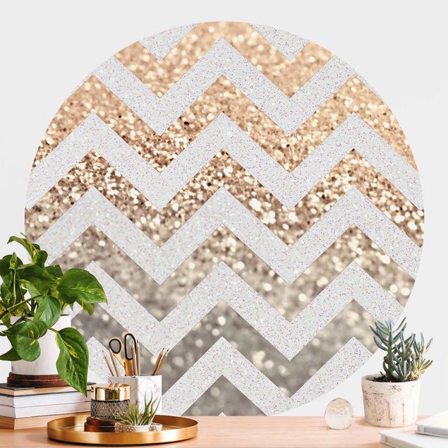Kitchen Zigzag Lines With Golden Glitter and Silver