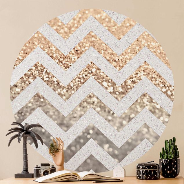 Wallpapers geometric Zigzag Lines With Golden Glitter and Silver