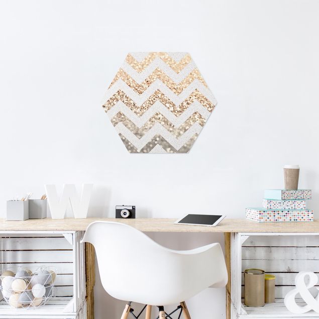 Mountain wall art Zigzag Lines With Golden Glitter and Silver