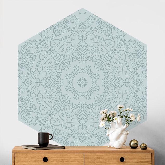Kitchen Jagged Mandala Flower With Star In Turquoise