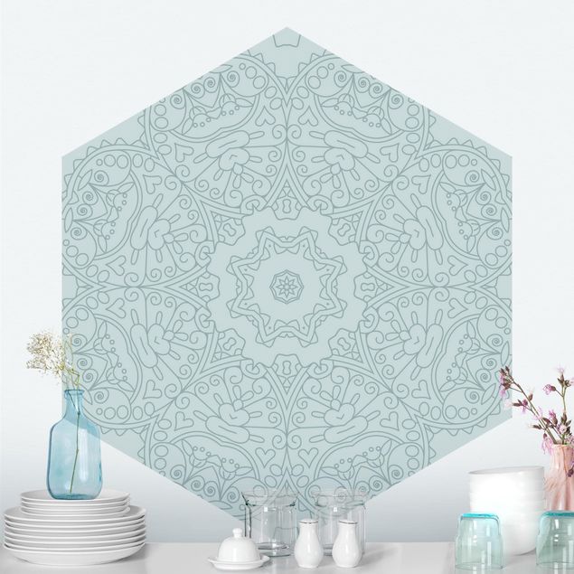 Wallpapers ornaments Jagged Mandala Flower With Star In Turquoise