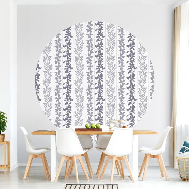 Floral wallpaper Delicate Leaf Silhouettes With Stripes
