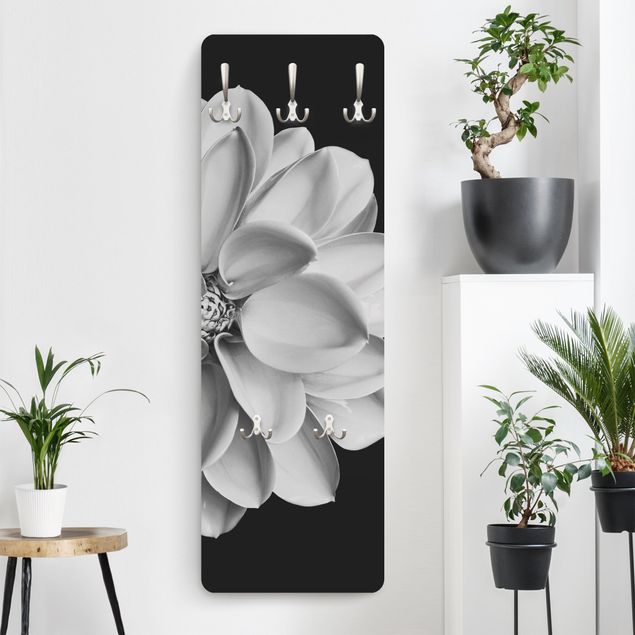 Wall mounted coat rack flower Delicate Dahlia In Black And White