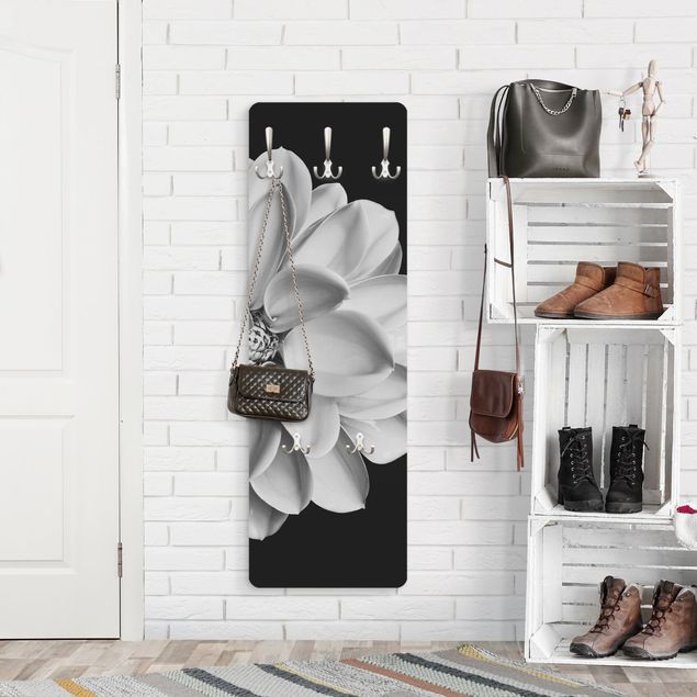 Wall mounted coat rack black and white Delicate Dahlia In Black And White